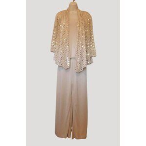 Another Thyme Womens 3-Pc Size 14 Jacket Tank Pants Beige Outfit Gold Accents